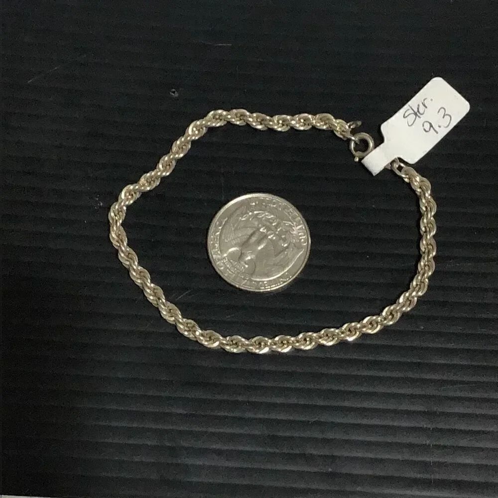 Vintage sterling, silver rope, bracelet, 8 inches